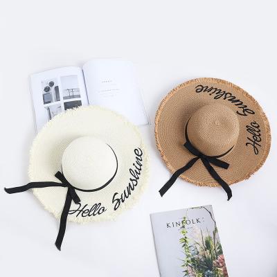 China 2022 Picture Women Lady Beach Wide Brim Umbrella Straw Hats Sun Letter Floppy Hats With Band for sale