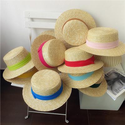 China Picture fashion leisure boat travel summer brim beach straw hat wide flat Panama Straw Boater Hat for sale