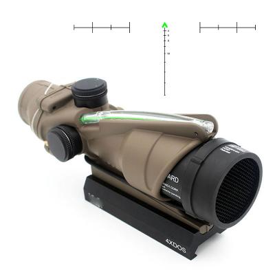 China Durable Wholesale Tactical Mount Magnifier QD Real Fiber Optics Scope FDE ACOG 4X Green Illuminated Chevron Reticle Color Sight Sight for sale