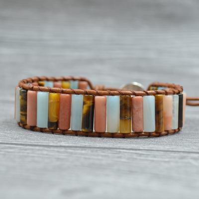 China Eco-Friendly Stone Handmade Natural Leather Bangle Bracelet Bohemia Handmade Bracelet for sale