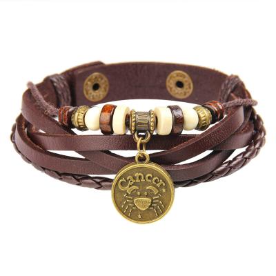 China Handmade Genuine Leather Zodiac Pendant Bracelet Bangle Competitive Price Eco-Friendly for sale