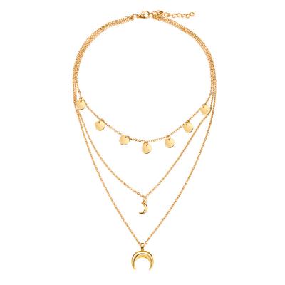 China Eco-friendly Commercial Color Assurance Wholesale Price Vintage Gold Multilayer Sun And Moon Necklace for sale