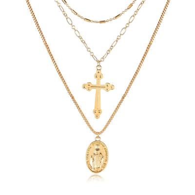 China Eco-friendly Commercial Color Vintage Competitive Price Assurance Multilayer Gold Cross Necklace for sale