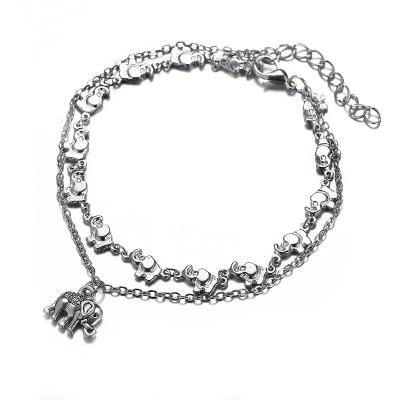 China Wholesale New Style Trendy Handmade Adjustable 2pcs/set Vintage Elephant Anklet Chain for sale