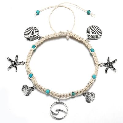 China New Design Fashion Fancy Anklet Metal Starfish, Shells, Waves Sandals Foot Jewelry Barefoot Anklet Chain for sale