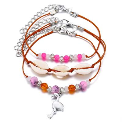 China 3pcs/set Fashionable High Quality Flamingo Vintage Wholesale Price Beaded Anklet Chain for sale