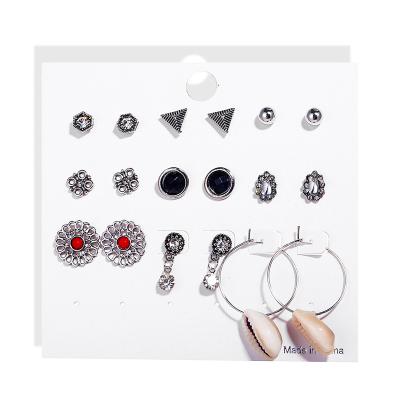 China Fashionable Trade Assurance Vintage 9pcs/set Silver Color Hot Selling Irregular Earring for sale