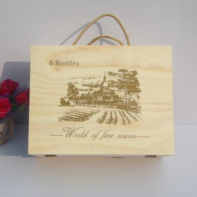 China 6 Wine Bottle Recyclable Natural Unfinished Wooden Box Factory Wholesale Price Accept Customized for sale