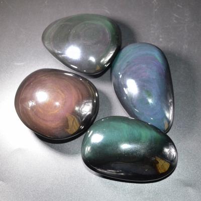 China China 7-10cm Rainbow Obsidian Natural Stone Hand Palm Stones Crafts For Feng Shui Decoration for sale