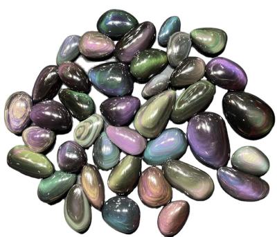 China Rainbow Eye or Light Natural Stone Opens AAA Tumble Stone Rainbow Obsidian Tumbled Palm Stone for Healing Decoration Ornament for sale