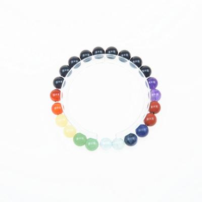 China Wholesale Black Obsidian Stone 7 Chakra Bracelet Natural Healing Yoga Balance Bead Double Beads Men Women for sale