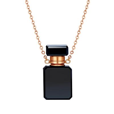 China Romantic High-end Gift Box Crystal Perfume Bottle Pendant Gem Necklace Perfume Jewelry Set Pendant Necklace for sale