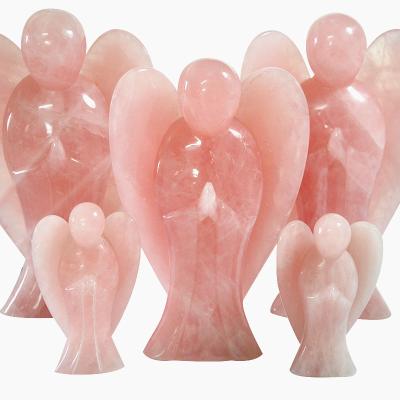 China Wholesale Natural Crystal Carving Crafts Rose Quartz Stone Rainbow Fluorite From Europe Hand Carved Angel For Decoration for sale