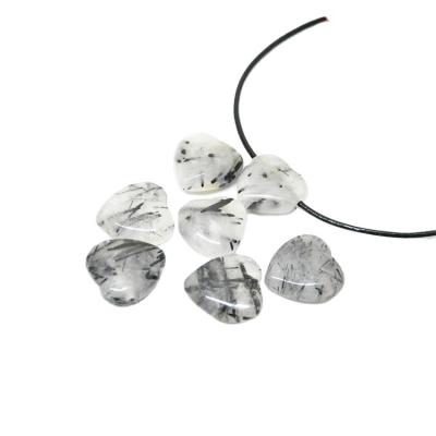 China Wholesale Natural Mateiral Crystal Necklaces Fashion Black Tourmaline Rutilated Quartz Heart Shape Pendant for sale