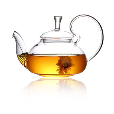 China New Design High Borosilicate Glass Teapot 600ml 800ml 1100ml Handle Stocked Glass Teapot for sale