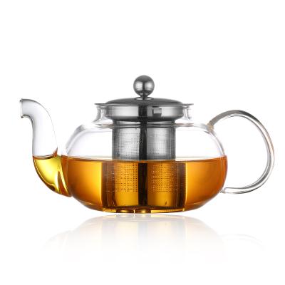 China Heat Resistant Stocked Borosilicate Glass Flower Teapot With Stainless Steel Filter Lid for sale