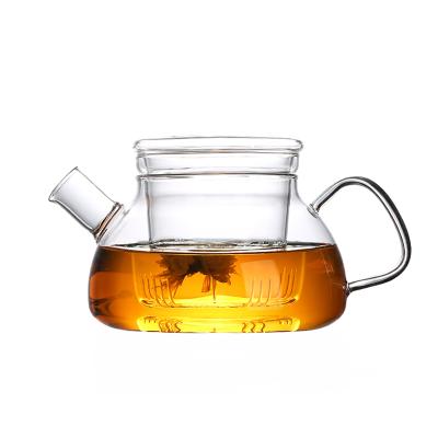 China Wholesale 800ml Nordic Glass Hand Blown Short Mouth Teapot Stocked Glass Teapot for sale