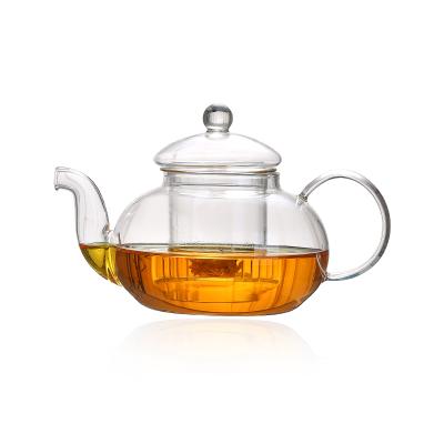 China High quality transparent handblown glass stocked infuser teapot with infuser for sale