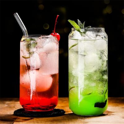 China High Quality High Borosilicate Heat Resistant Glass Mug 390ml Transparent Beer Can Shaped Juice Glass Mug for sale