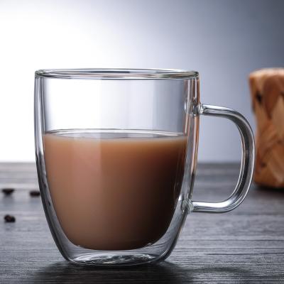 China Wholesale OEM Borosilicate Glass Cup Double Wall Coffee Stocked Glass Mug 375ml 475ml for sale