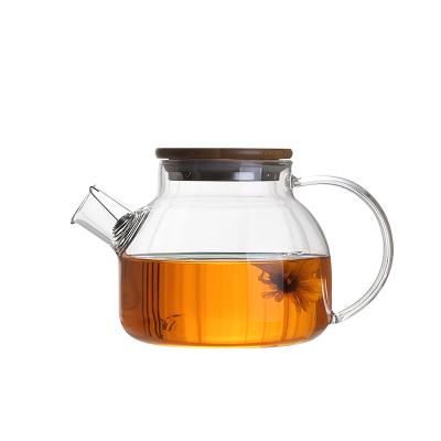 China WITH LID High Capacity Teapot Glass Cold Kettle Transparent Glass Teapot With Bamboo Lid for sale