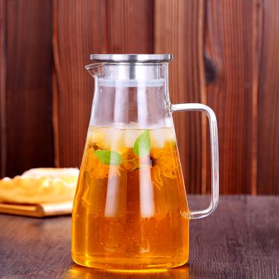 China WITH LID wholesales hand made mouth blown glass water jug ​​with stainless steel lid for sale