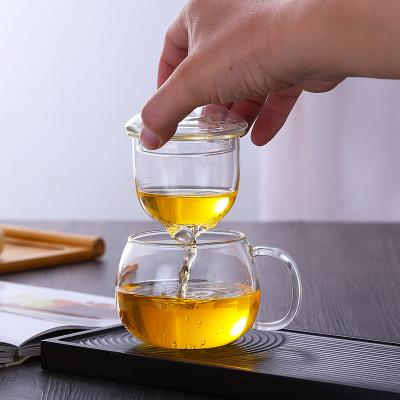 China Borosilicate Flower 200ml Heat Resistant Glass Cup Stocked Transparent Tea Cup With Lid for sale