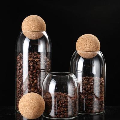 China Handmade Glass Freshness Preservation 500ml 800ml 1200ml Clear Spice Storage Jar With Cork Lid for sale