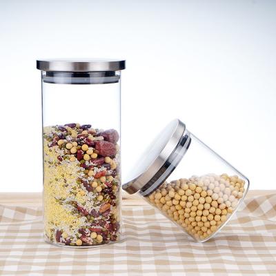 China Hot Selling Freshness Preservation Clear Glass Jar Food Storage Airtight Glass Jar With Stainless Steel Lid for sale