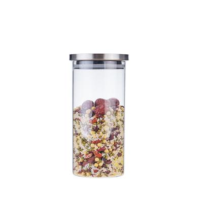 China High Freshness Preservation Kitchen Storage Glass Jar Borosilicate Glass Jar Stainless Steel Airtight Lid for sale