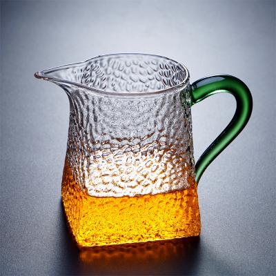 China Stored Mug 350ml High Borosilicate Glass Fair Square Hammered Justice Glass Mug for sale