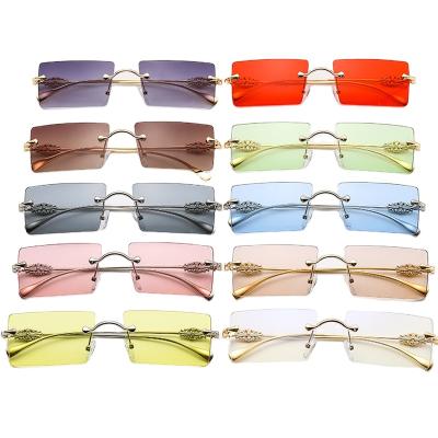 China 2021New Fashion Sunglasses High Quality Rimless Eyewear Sun Shading Colors Square Rectangle Candy Style Women Baroque Sunglasses for sale