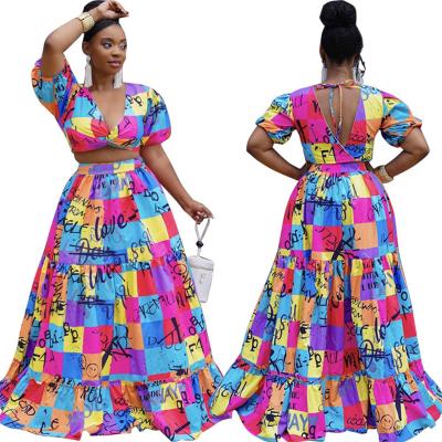 China 2021 Summer Main QUICK DRY JY-531 Plus Size Crop 2 Piece Set Letter Cube Plus Size Skirt Set for sale