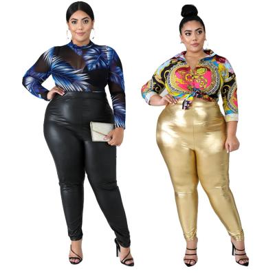 China JY-5272 2020 Anti-wrinkle women ladies new arrivals big waist pants black gold plus size leather pants for sale