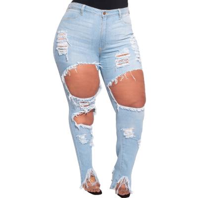 China JY-21098 Breathable Skinny Pants Ripped Jeans Plus Size Women's Jeans for sale