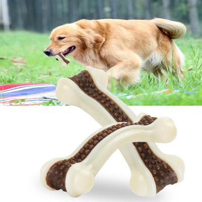 China New Sale Viable Nylon PU Whip Edible Bones Clean Teeth Dog 2 in1 Beef Flavor Bone Shape Durable Non-Toxic Chew Toy for sale