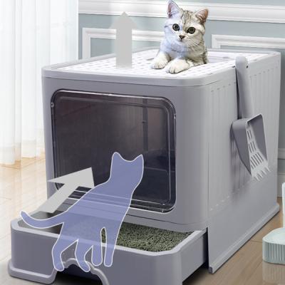 China Collapsible/Plastic/Fully Enclosed Collapsible Plastic Fully Enclosed Big Large Deodorizer Pet Cat Shit Poop Toilet Litter Box With Scoop Drawer for sale