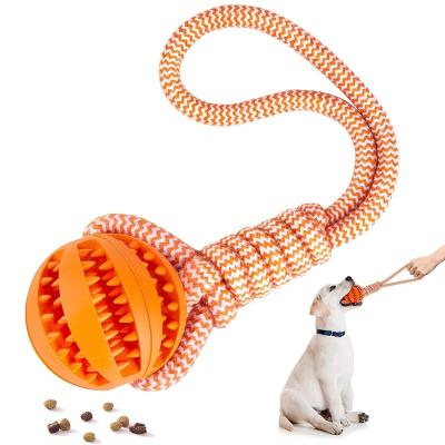 China Viable Hot Tooth Cleaning Leak Food Snack Training Ball Braided Cotton Ropen Interactive Puzzle Food Dog Ball Chewing Training Toy for sale