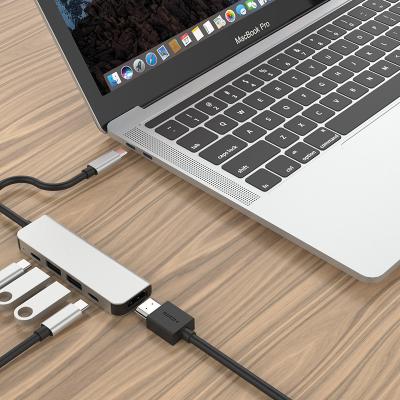 China Hot Sale Aluminum Alloy 5 in 1 USB Type C Hub Dock for Macbook Pro OTG Compatible USB3.0 HUB Adapter PD HDTV Charging Laptop USB C Hubs for sale