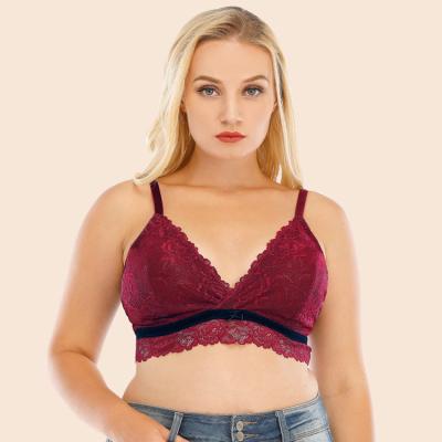 China 2021 B to E Cup Breathable Ultra-thin Full Wire Free Laces Sexy Plus Size French Bra Bralette Red Applet Bralette for sale