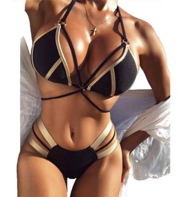 China 2021 Breathable Hot Stamping Sexy 2 Piece Halter Triangle Tie Separate Swimsuit Set Halter Bikini Trajes De Bano for sale