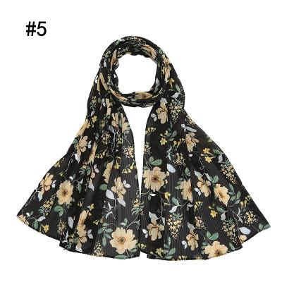 China CMX773 Chiffon hijab factory supply high quality thick heavy pleat hijab pleated floral hijab for sale