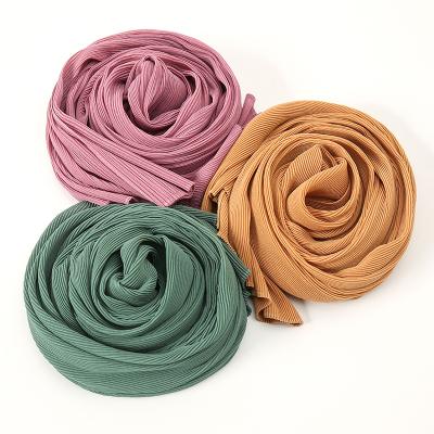 China Chiffon Scarf CMX751 Fashion Design Good Quilting Plain Plain Chiffon Pleated Pleated Hijab Hijab for sale