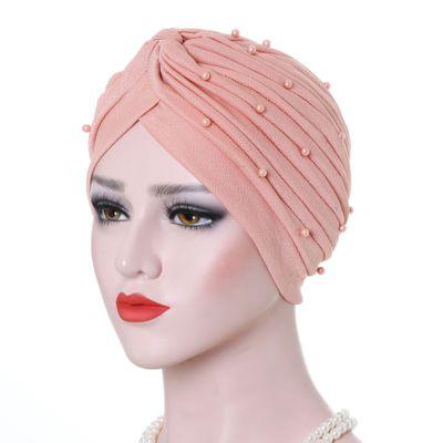 China New LSY375 hot sale muslim hijab turban pleated pearl hijab hat cotton hijab turban for sale