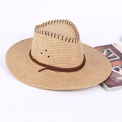 China LYX76 Cowboy Camouflage Cloth Hat Tourism Sunshade Plain Plain Straw Hat Comfortable Western Straw Hat for sale