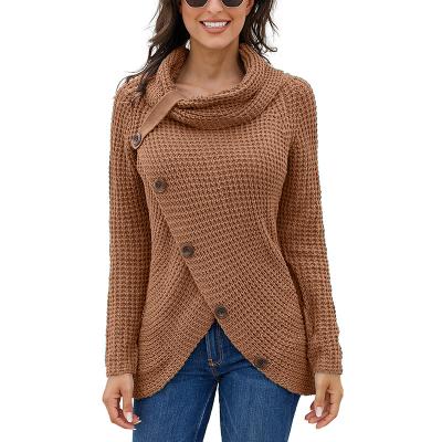 China zss006 Anti-Wrinkle OEM Winter Ladies Heather Gray Buttoned Wrap Turtleneck Breathable Custom Women Sweater for sale