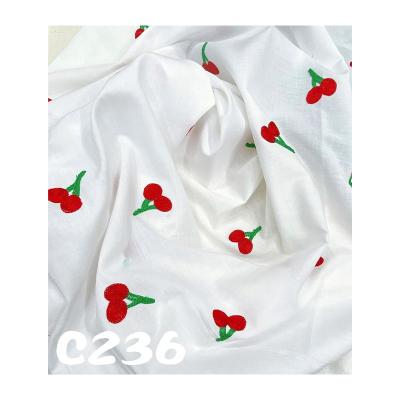 China Breathable Polyester Cotton Cherry Embroidered Fabric For Good Quality Skirts And Dresses for sale