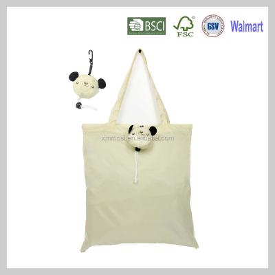 China Eco Bear Folding Long Handle Foldable Shop Bag Polyester With Long Handle for sale