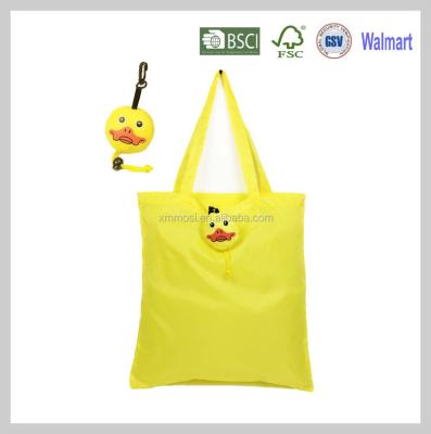 China Funny Animal Kid Polyester Duck Folding Lightweight Shopping Bag With Long Handle for sale