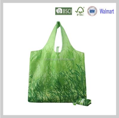 China Collapsible Reusable Fashion Recycle Grocery Polyester Store Foldable Tote Bag With Fixed Print for sale